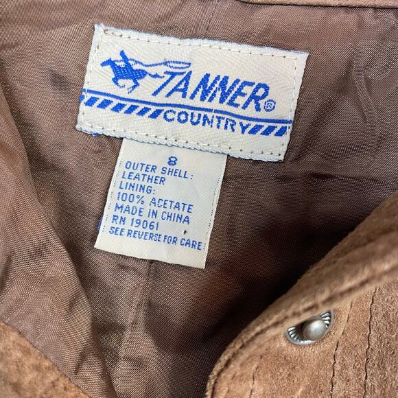 Vintage Tanner Brown Tan Suede Leather Midi A-line Snap Front Skirt Womens 8 26 - Picture 10 of 11